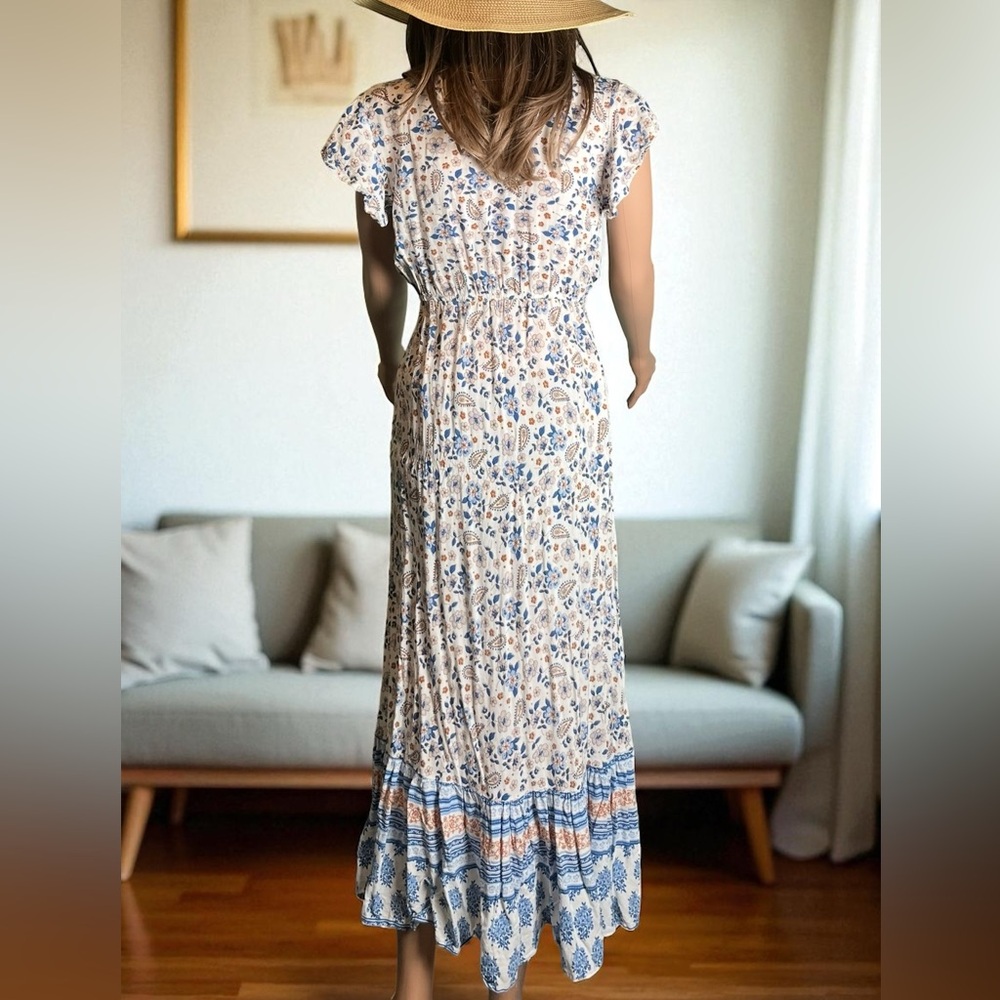 Japna Floral Paisley Maxi Dress. 100% Rayon. Size Small - Picture 4 of 8